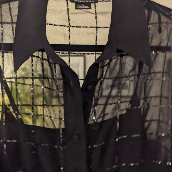 ANTHROPOLOGIE Black Sequin Collard Dress (Size S) - Picture 2 of 5